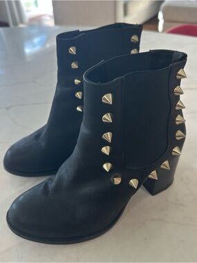 Studded Black Ankle Booties with Gold Accents - Women's